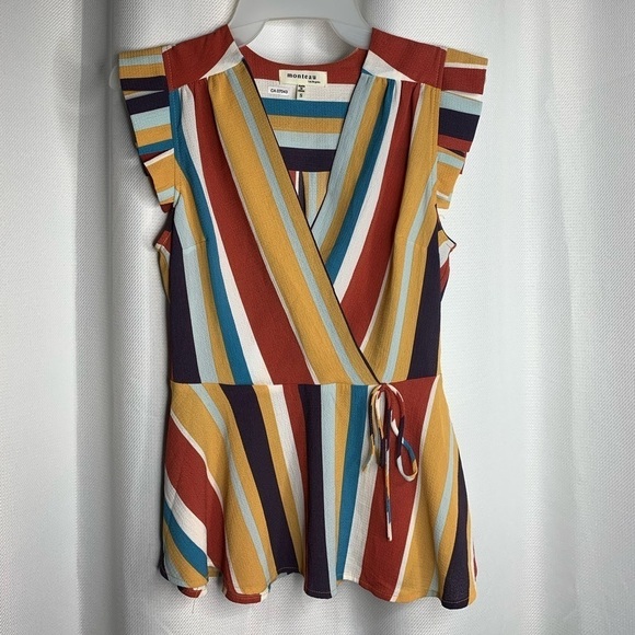 MONTEAU Multicoloured faux wrap/peplum top - Picture 6 of 9
